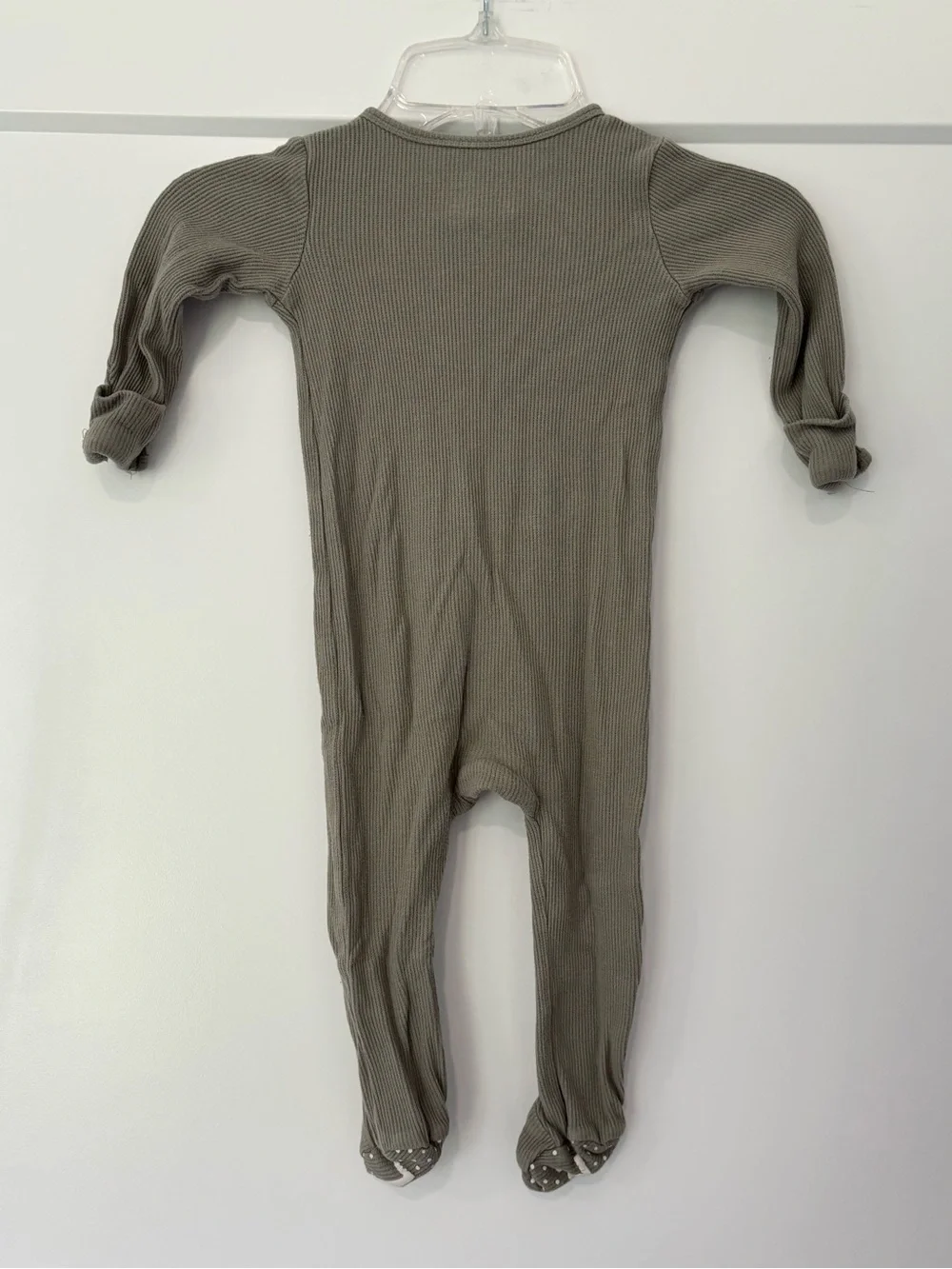 Caden Lane Olive Green Waffle Knit Bamboo Footie Pajama Zippy  6/12 months